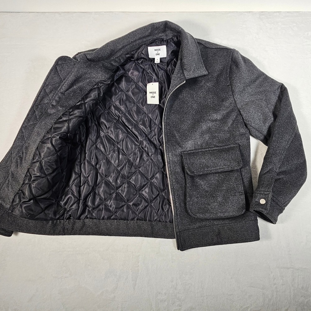 MODE‎ OF ONE Mens Charcoal Gray Quilted Lined Bomber Jacket Medium